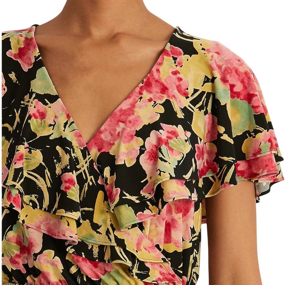 Ralph Lauren Flutter Sleeve Cross Front V Neck Top Blouse Floral NWT Large - Picture 6 of 13